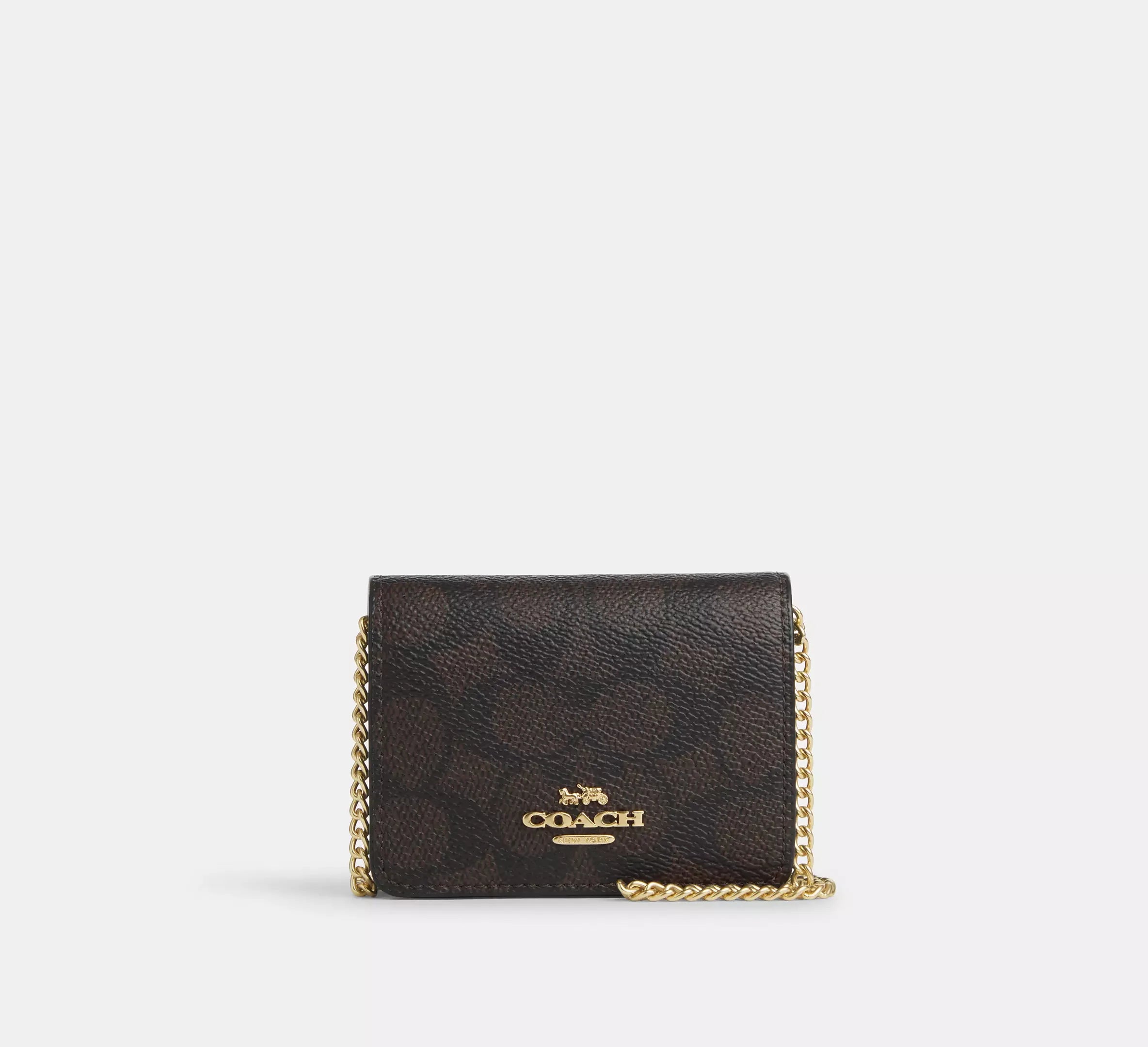 Coach Mini Wallet On A Chain In Signature - Gold/Walnut/Black - My Suti