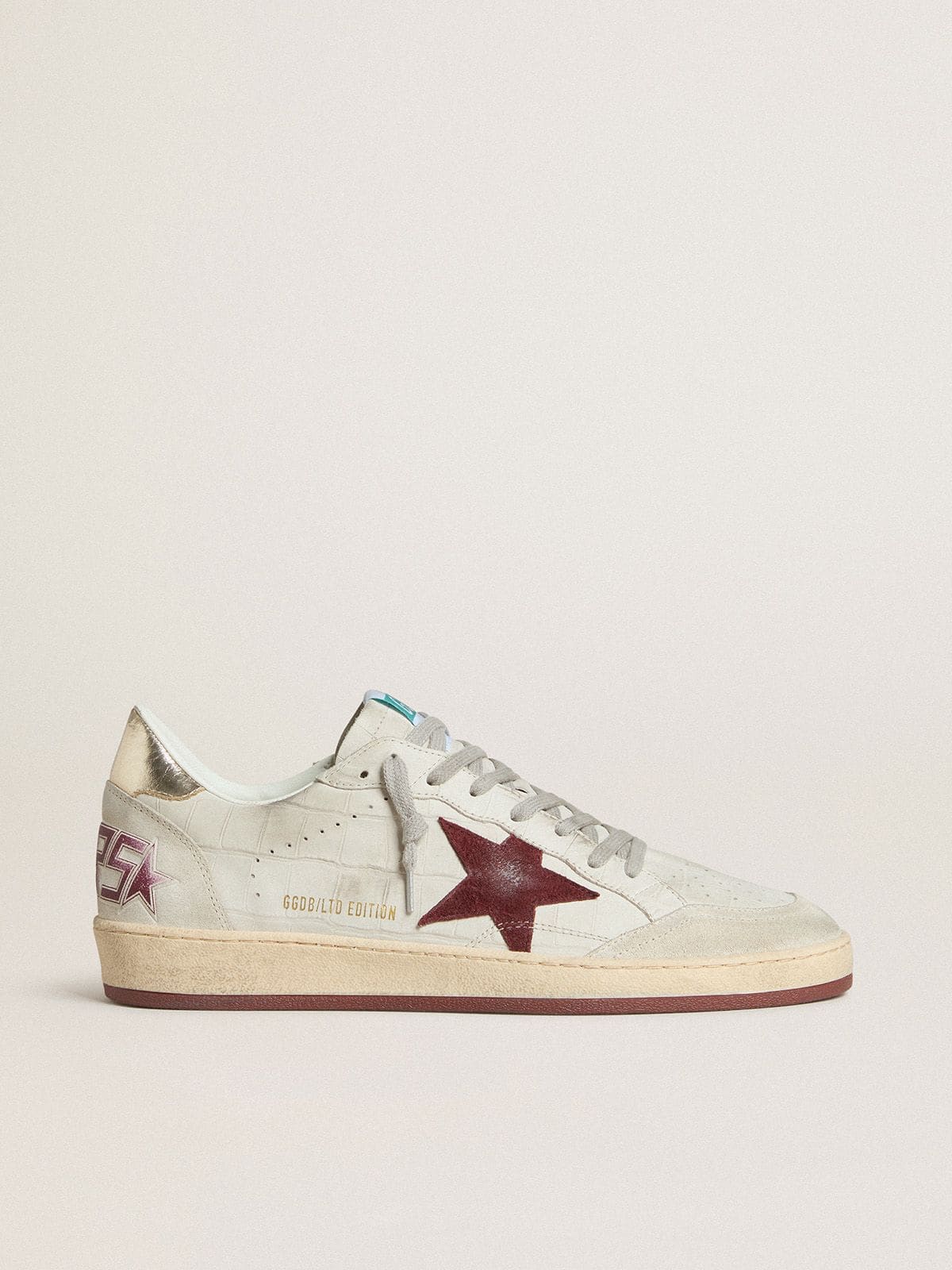 Golden Goose Men's Ball Star In Crocodile-Print Nubuck With Burgundy Suede Star - Görsel 1