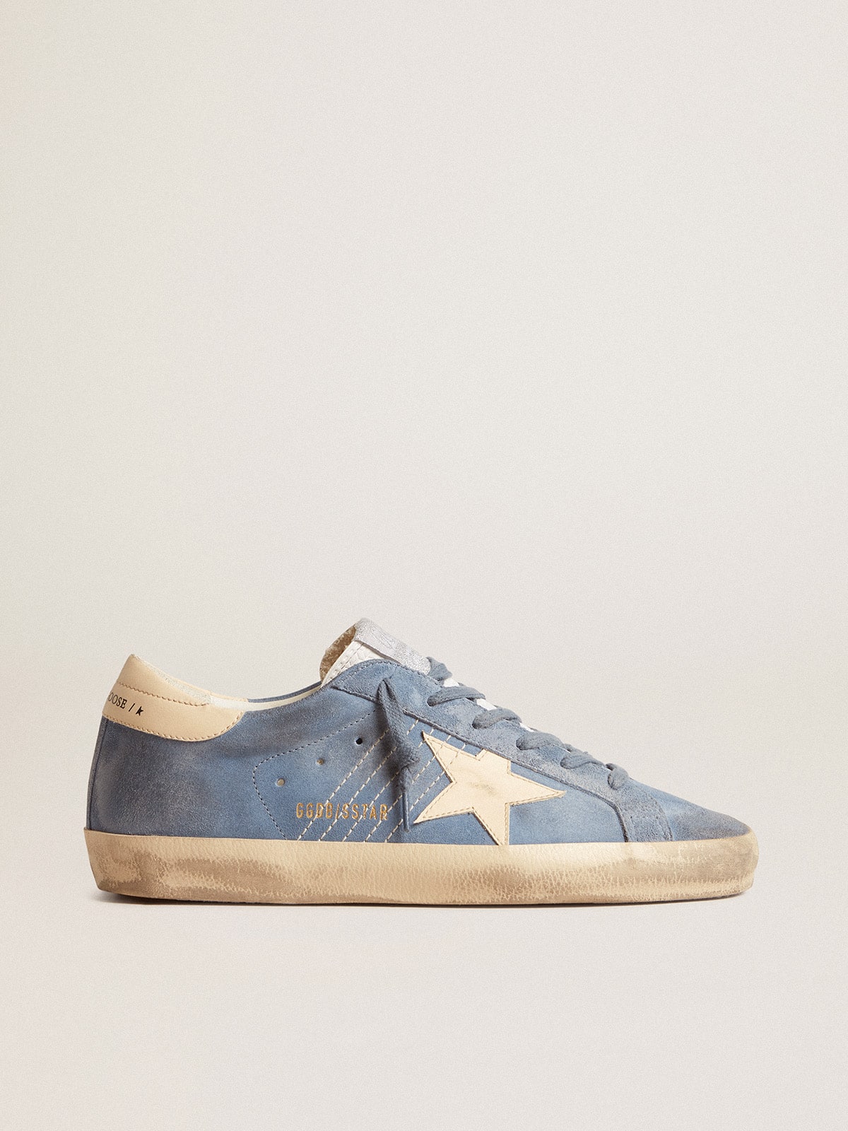 Golden Goose Super-Star In Light Blue Suede With Beige Leather Star And Heel Tab - Görsel 1