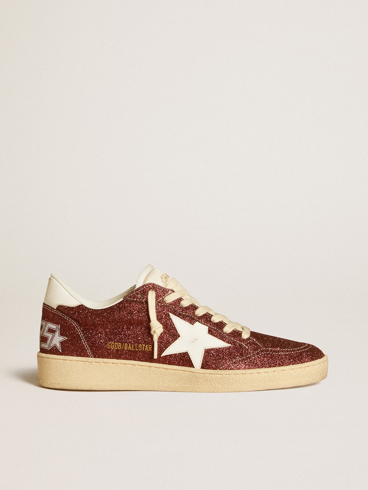 Golden Goose Ball Star In Burgundy Glitter With White Leather Star And Heel Tab - Görsel 1