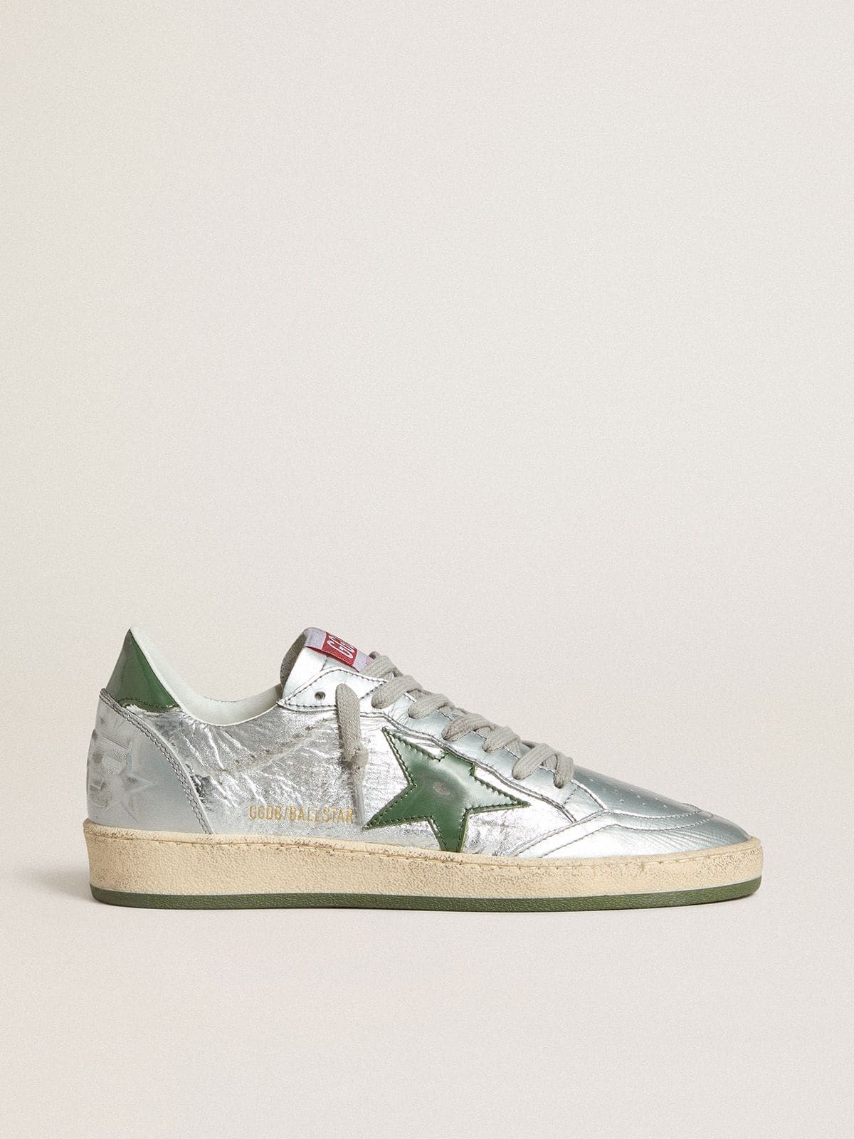 Golden Goose Women's Ball Star In Silver Nylon With Green Leather Star And Heel Tab - Görsel 1