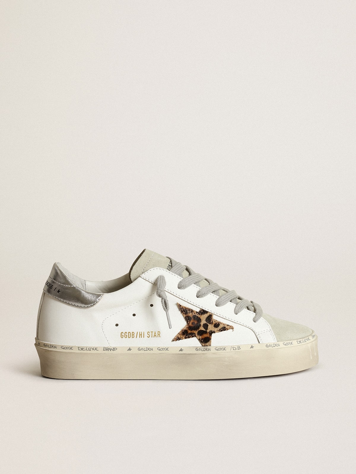 Golden Goose Women's Hi Star With Star In Leopard Print Pony Skin And Silver Heel - Görsel 1