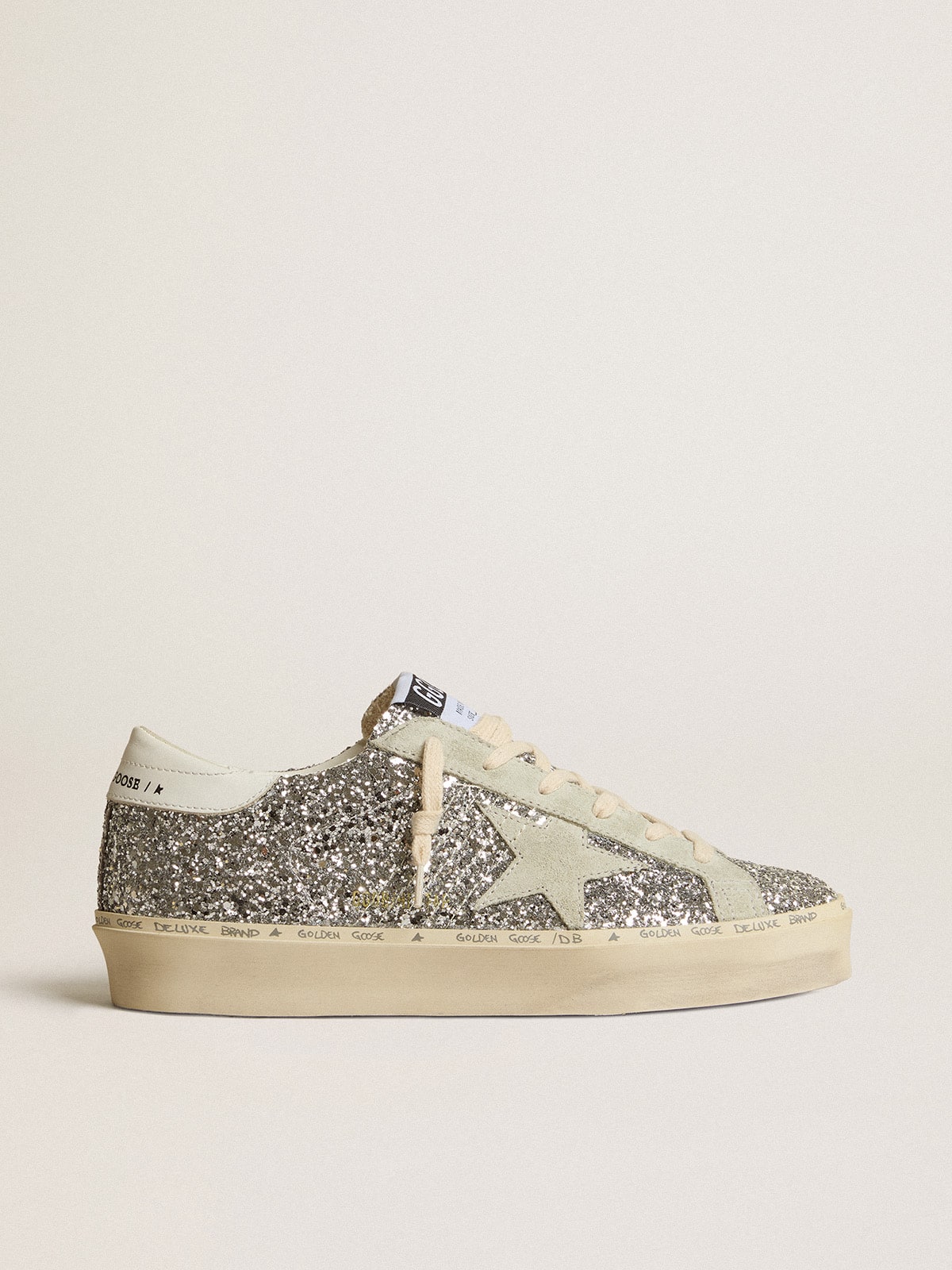 Golden Goose Women's Hi Star In Silver Glitter With Suede Star And White Heel Tab - Görsel 1