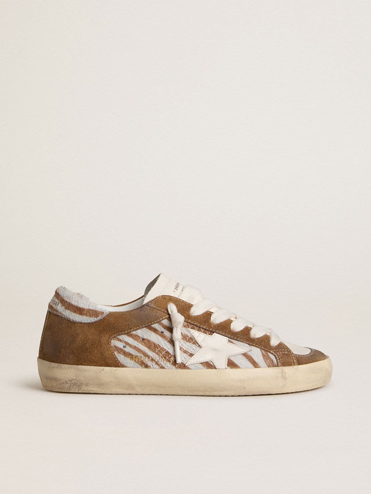 Golden Goose Women's Super-Star In Zebra-Print Pony Skin With Leather Star And Brown Suede Inserts - Görsel 1